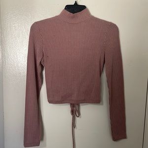Lazy Sundays turtle long sleeve with lace up back, crop size small and pink